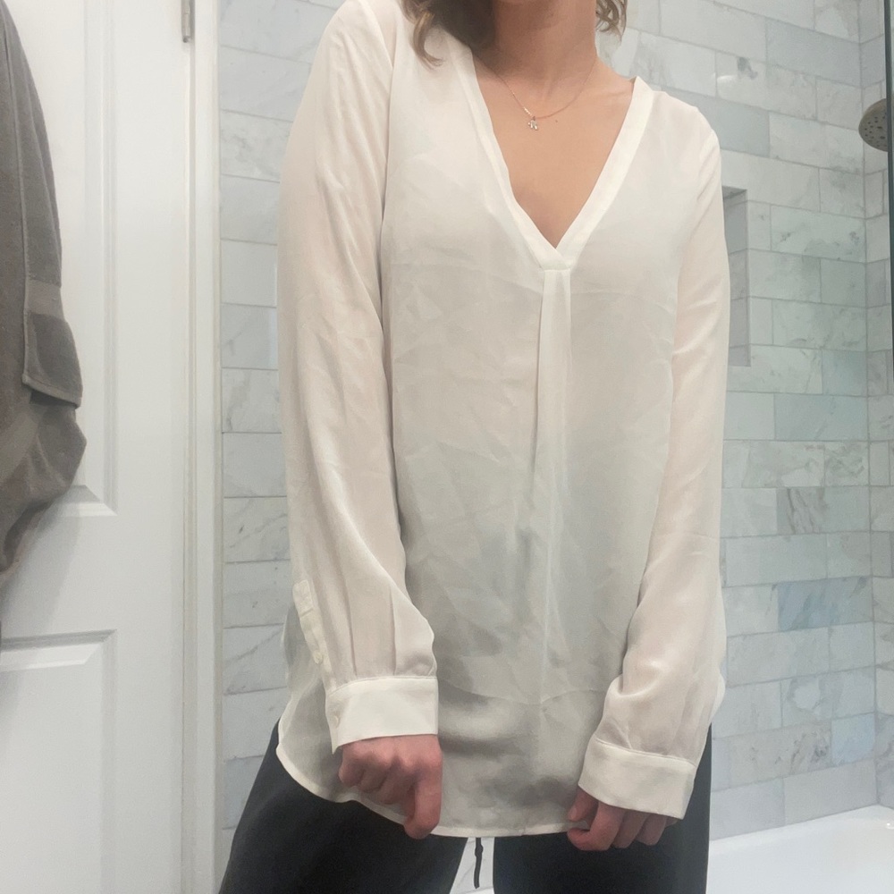 JOIE Cream Silk Long Sleeve Blouse